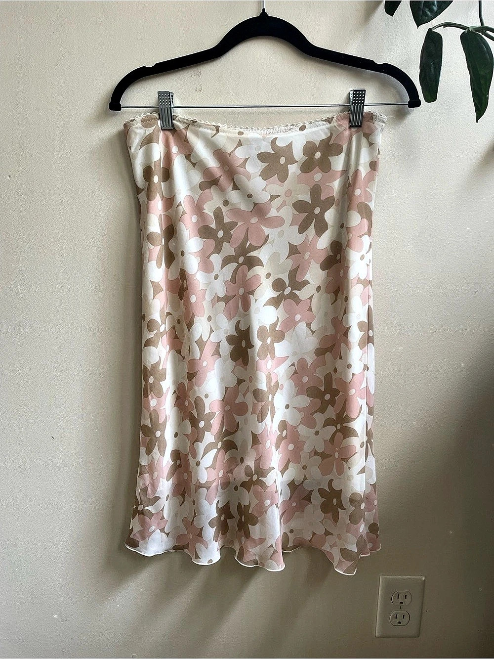 Y2K ESPRIT Floral Midi Skirt in Pink, White & Brown Size 8